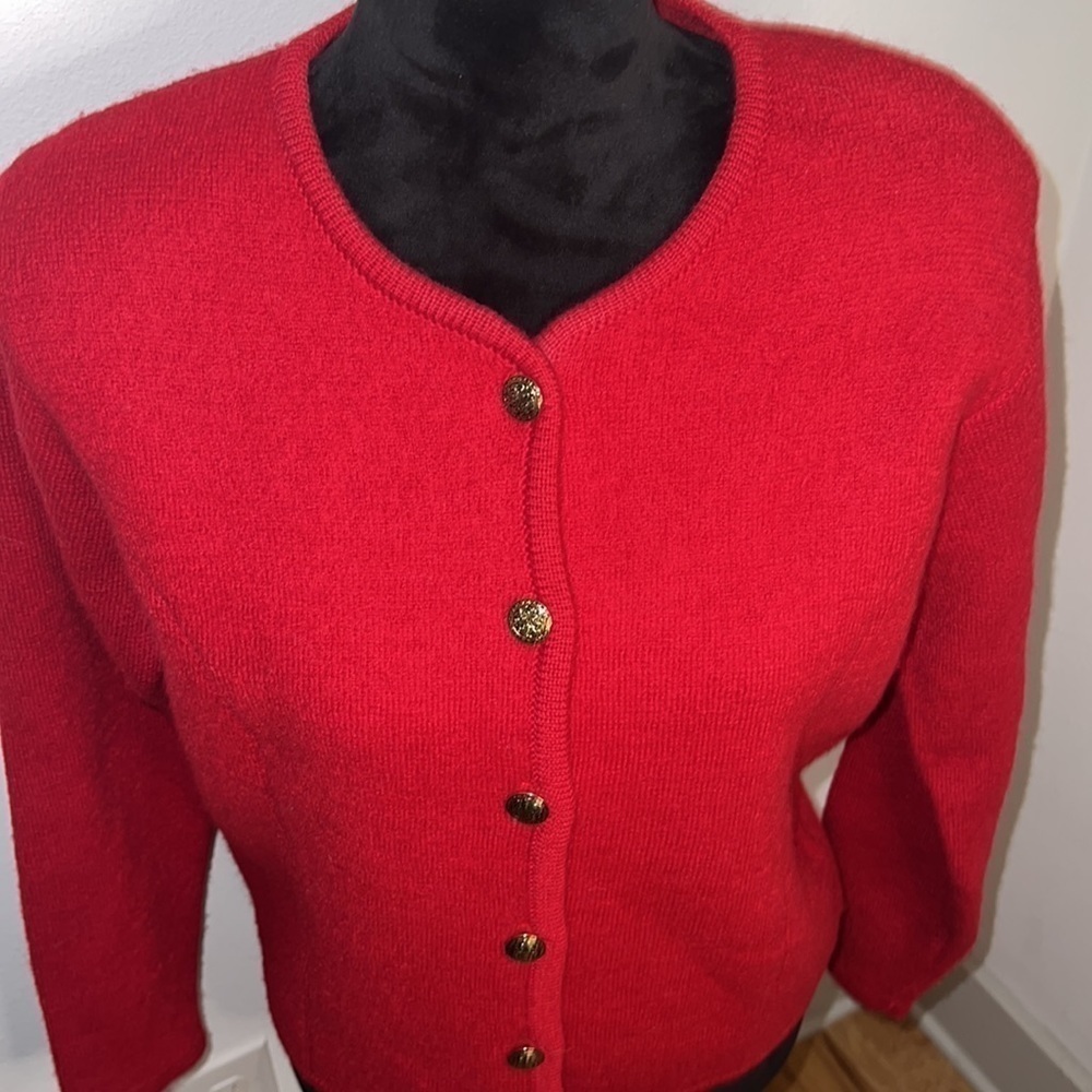 Herman Geist 100% Wool Sz S red thick knit sweater buttoned down vintage - Picture 2 of 7